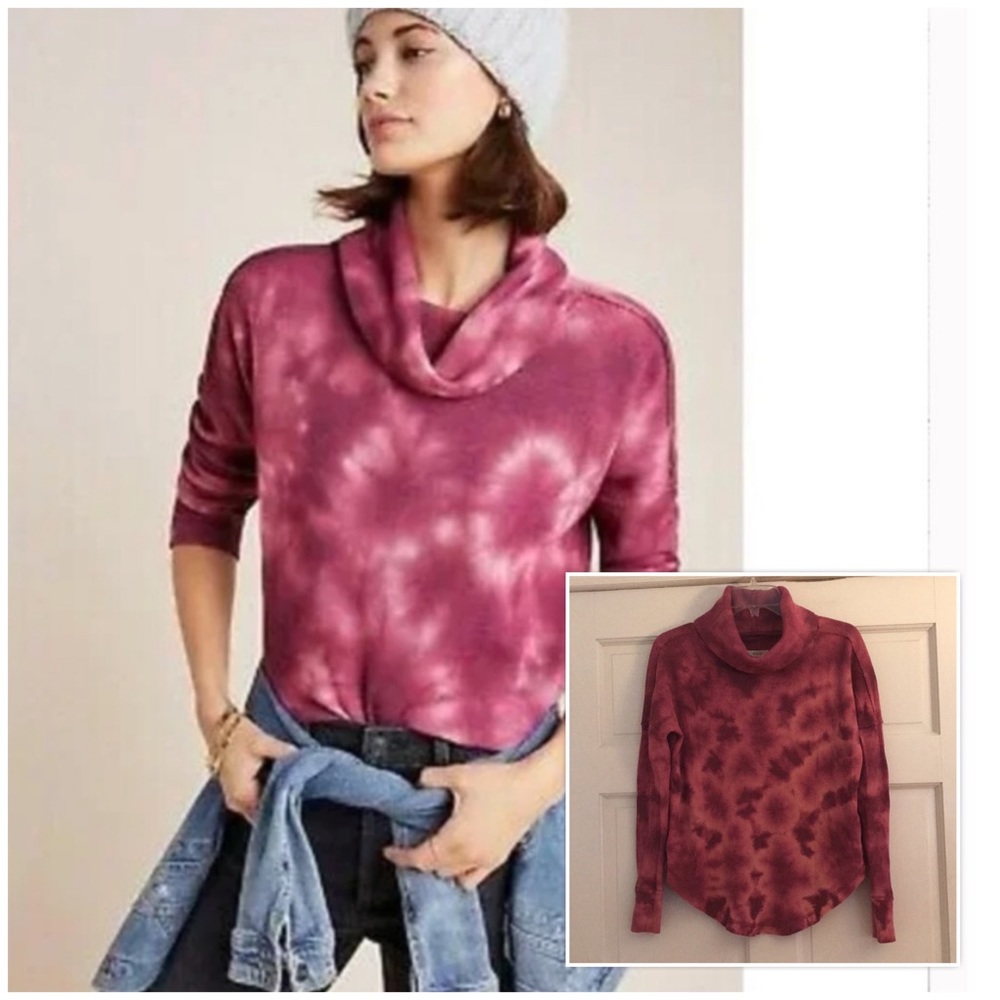 MAEVE Anthropologie Ainsley Thermal Tie Dye Cowl Neck Top